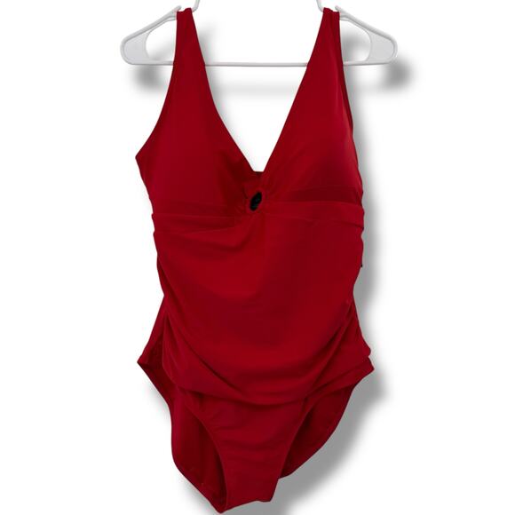 NEW Tommy Hilfiger Red One Piece Swimsuit Size 16 Red Center Ring Full Coverage - Picture 1 of 8